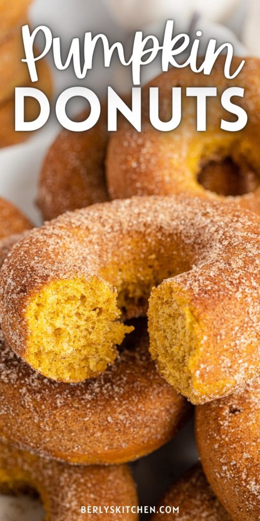 Close up view of baked pumpkin donuts.