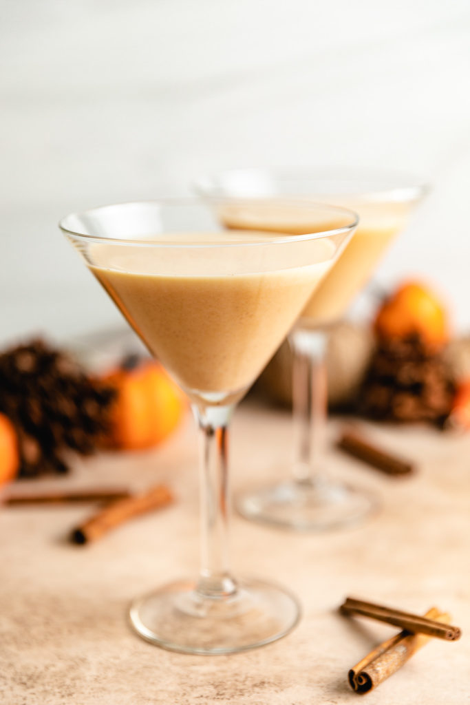 Pumpkin pie martinis with decorations.