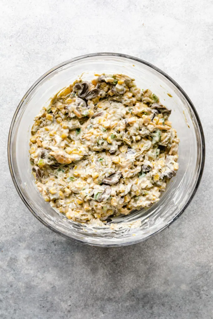 Vegetables mixed with cream of soup, sour cream and cheese.