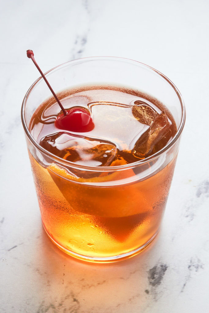 Old fashioned cocktail in a glass.