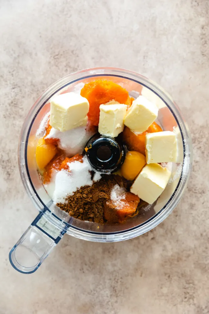 Pie ingredients in a food processor.