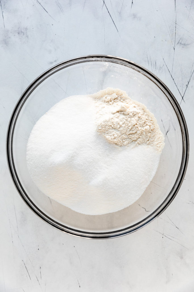 Flour and sugar in a bowl.