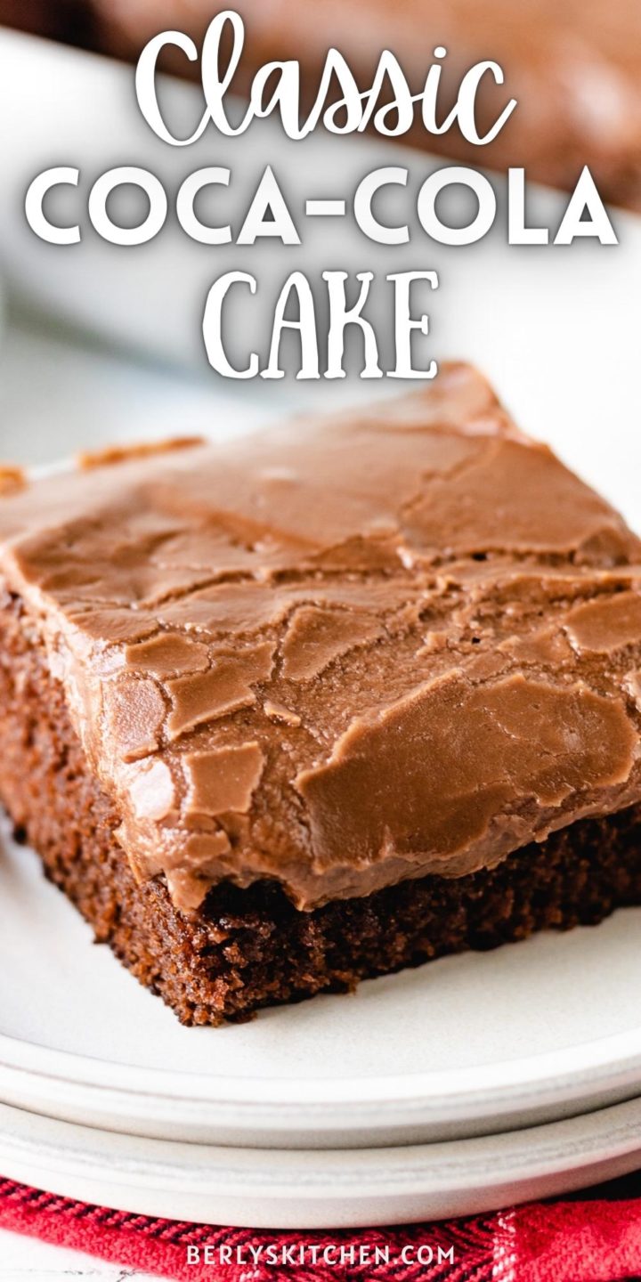 Close up view of coca-cola cake on a plate.