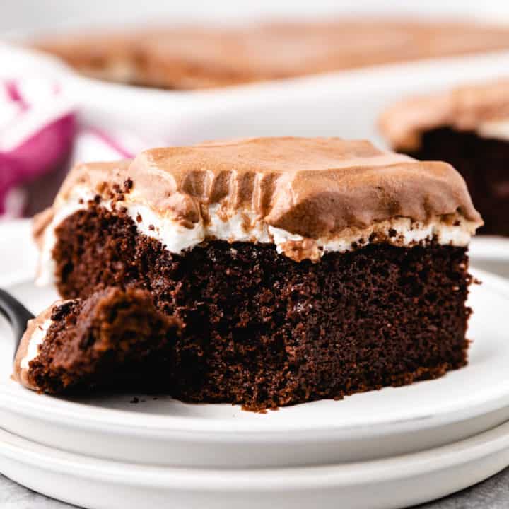 Bite taken out of a Mississippi Mud Cake.