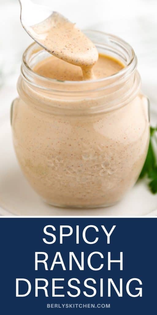 Close up view of spicy ranch dressing.