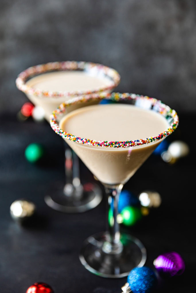 Angled view of a martini in a glass.