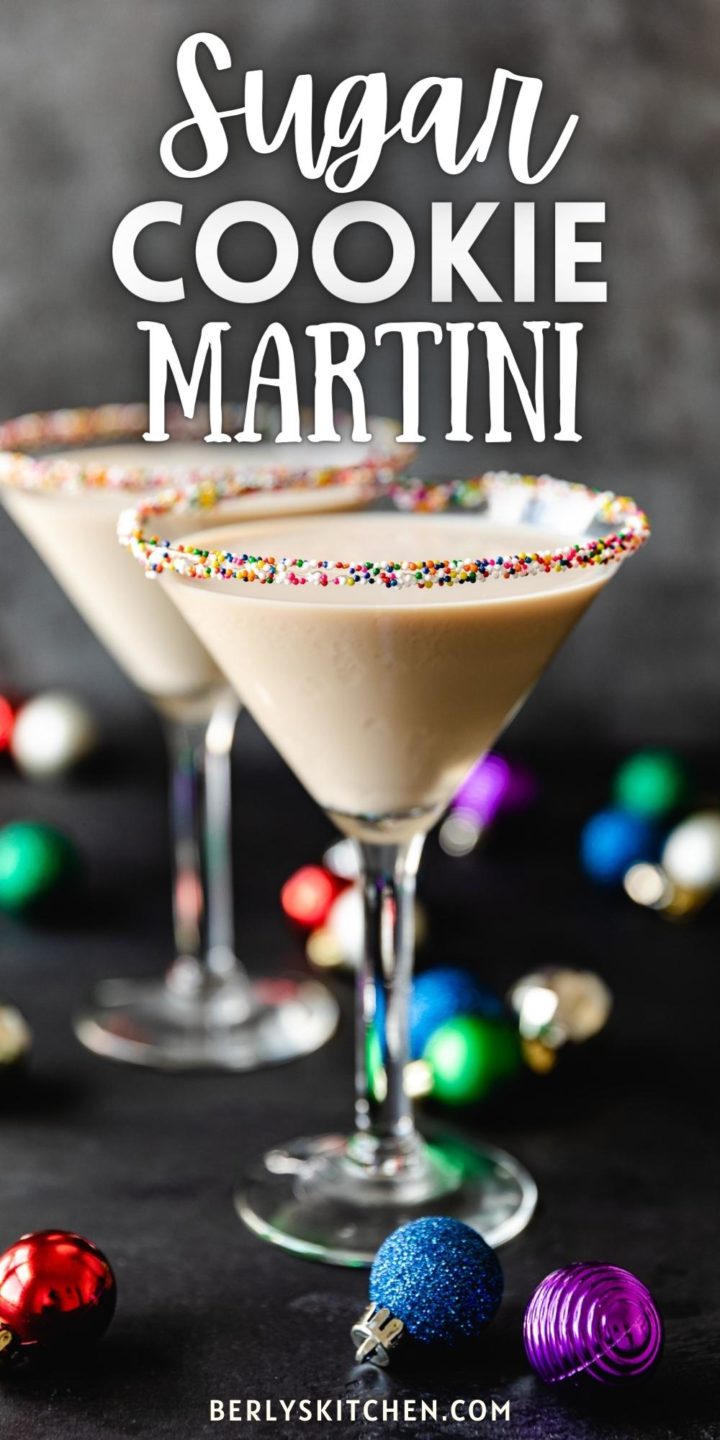 Colorful sprinkles on a sugar cookie martini.