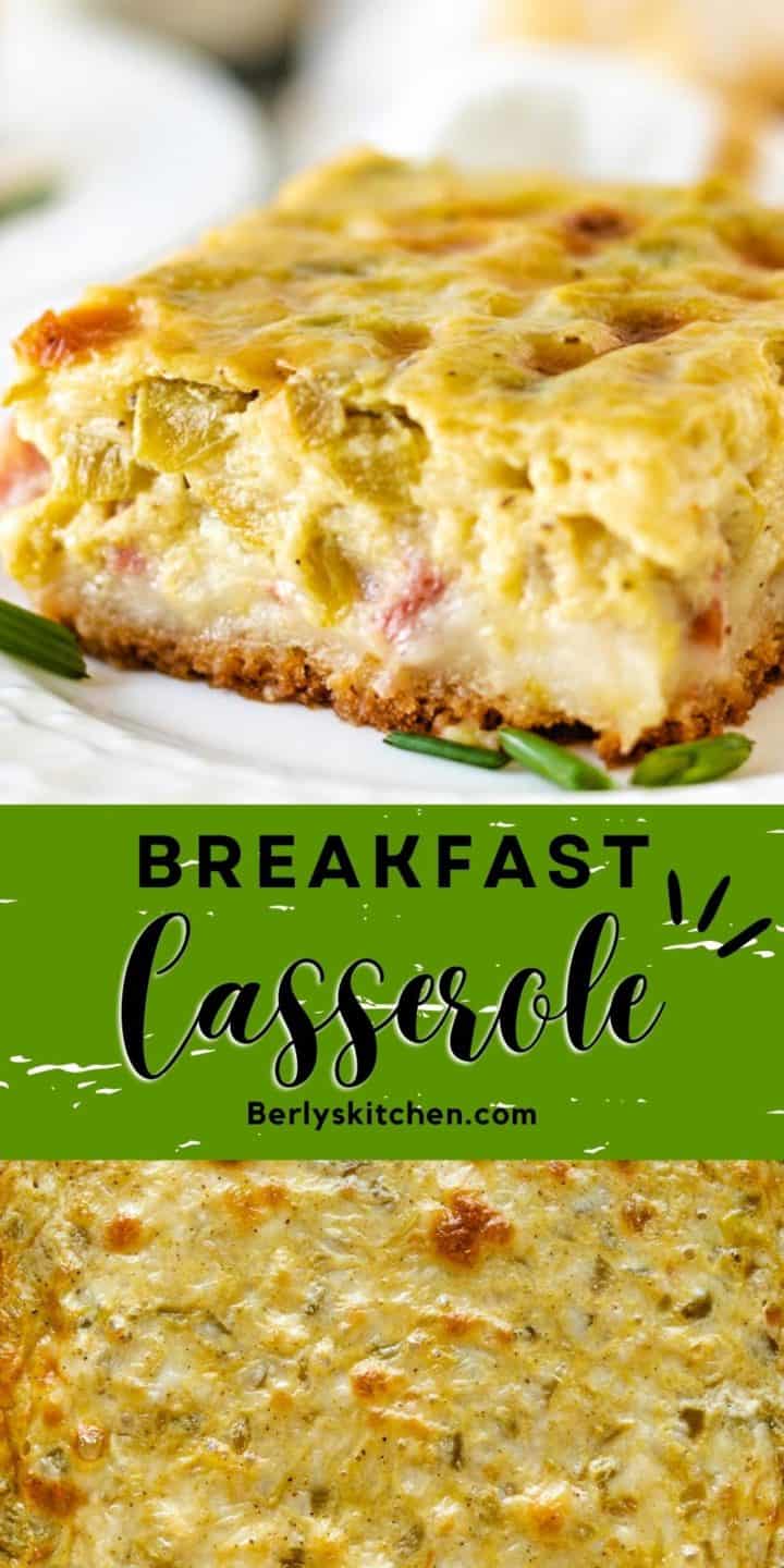 Close up view of two photos of bisquick breakfast casserole.