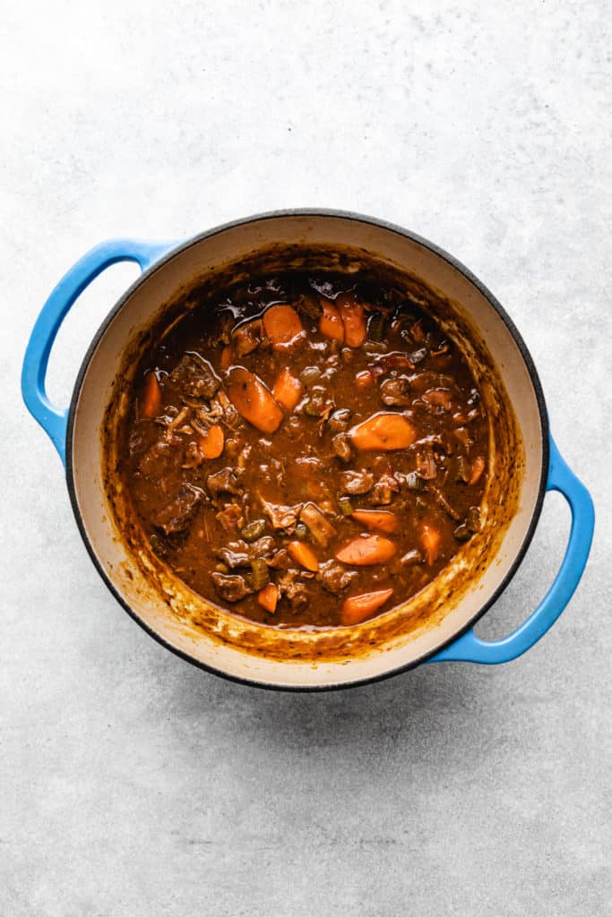 Pan of beef stew.