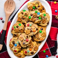 Kitchen sink cookies on a serving platter.