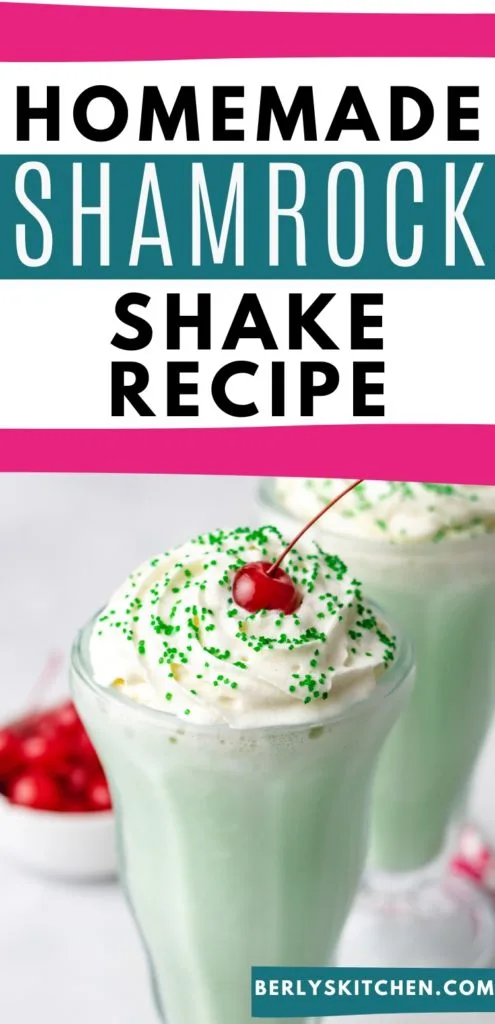 Side view of a shamrock shake in a tall glass.