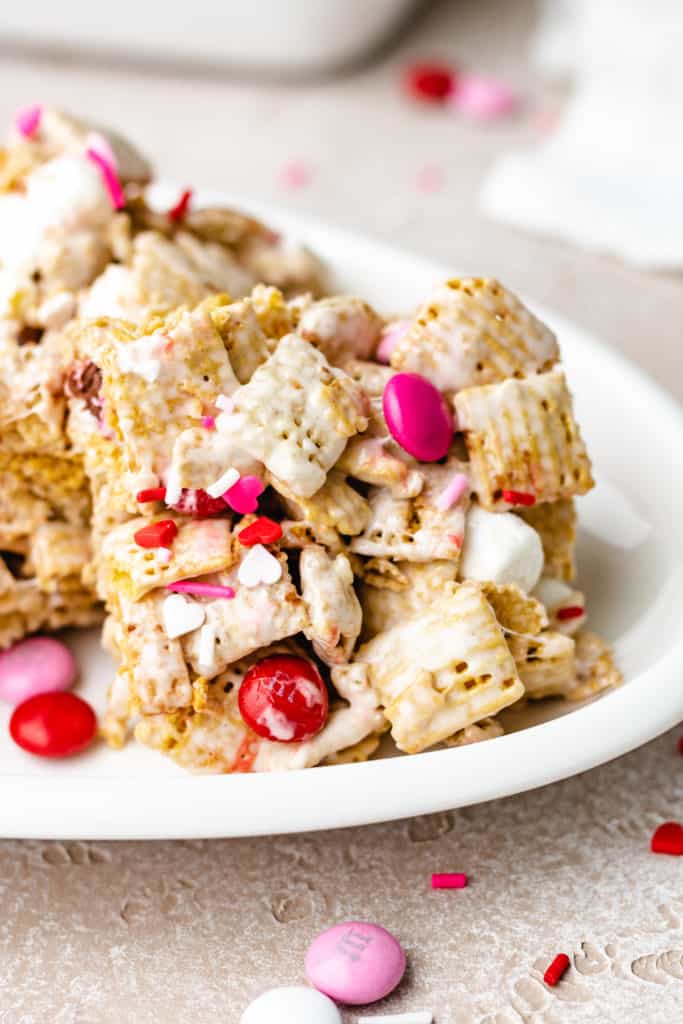 Chex marshmallow bars on a dish.
