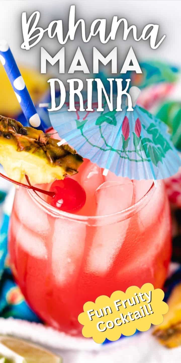 Close up view of a fruity beach cocktail.