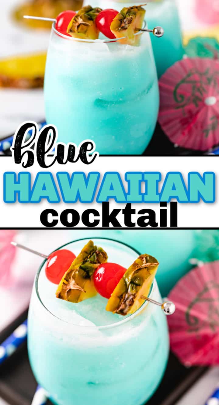 Collage of two blue hawaiian drinks.