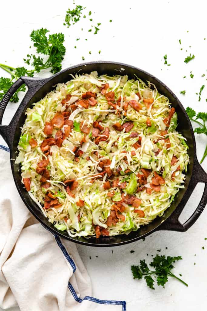 Southern fried cabbage in cast iron.