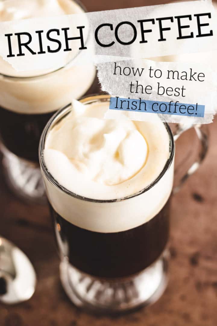 Top down view of Irish Coffee with Jameson Whiskey.