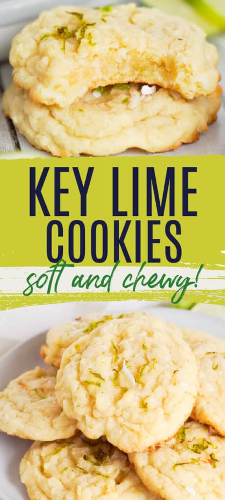Collage of two pictures of key lime cookies with toasted coconut.