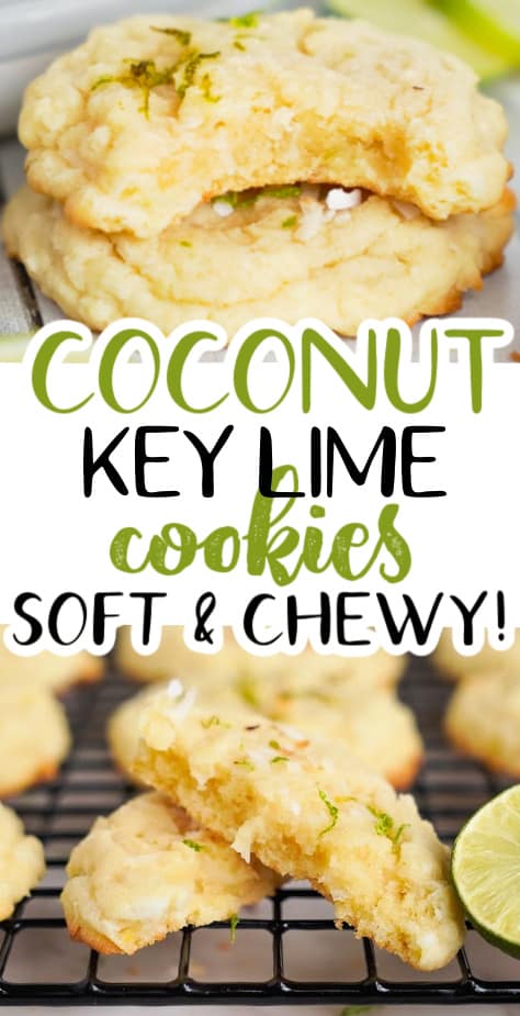 Collage of two photos of coconut key lime cookies.