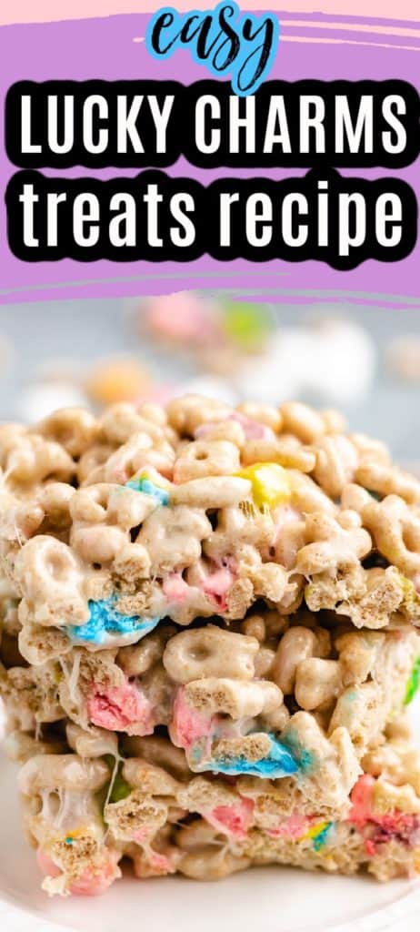 Close up view of a stack of lucky charms marshmallow treats.