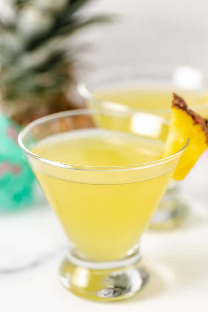 Pineapple martini in a cocktail glass.