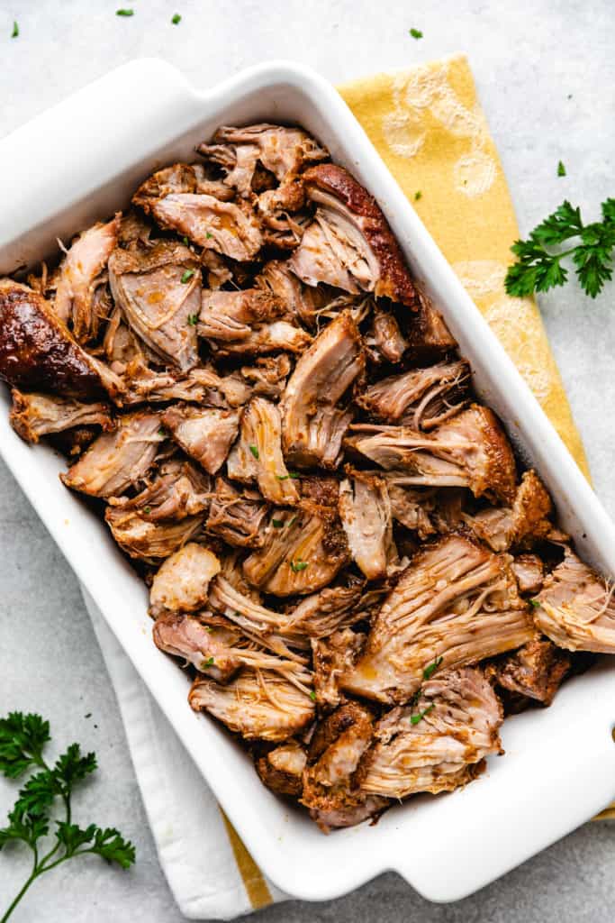 Pan of slow cooker country style pork ribs.