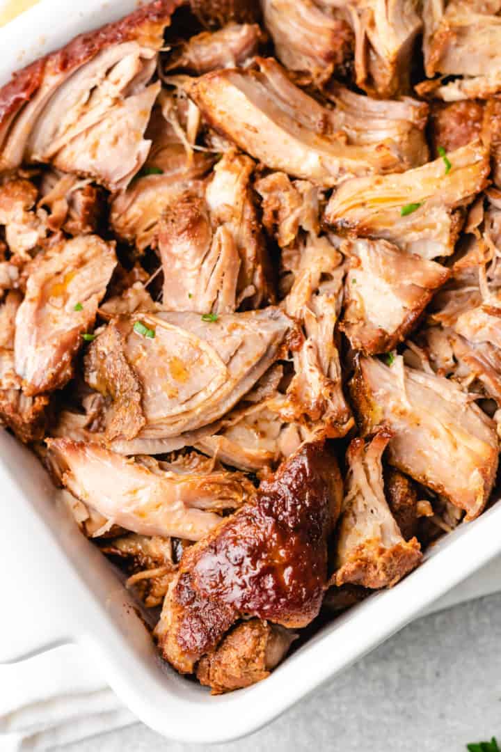 Top down view of bbq sauce on pork ribs.