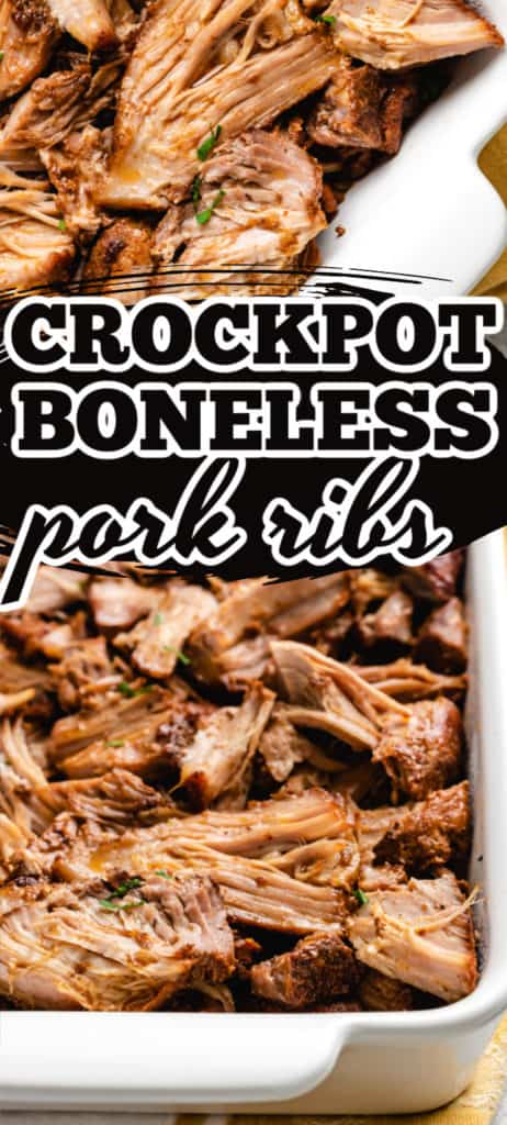 Collage of two photos of boneless pork ribs.