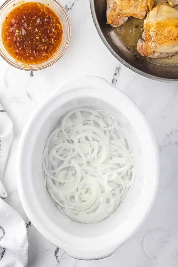 Onions in a slow cooker.