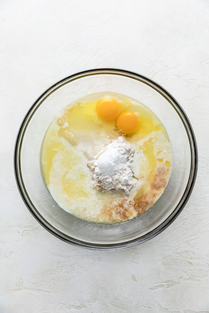 Ingredients for muffins in a bowl.