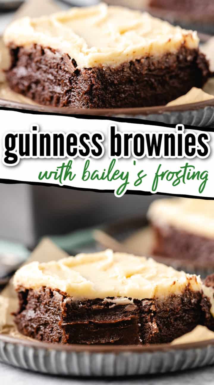 Guinness brownies with bailey's frosting in a collage.