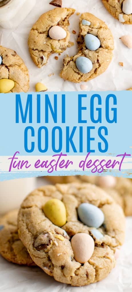 Collage showing photos of mini egg cookies.