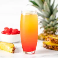 Side view of a layered cocktail.