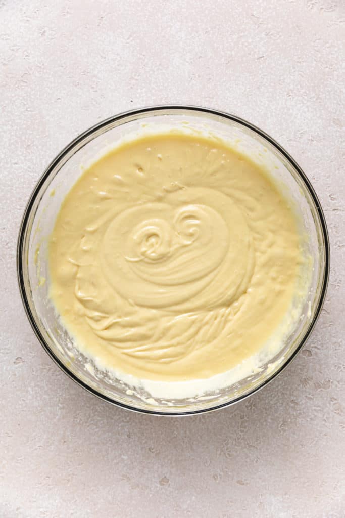 Cake batter in a bowl.