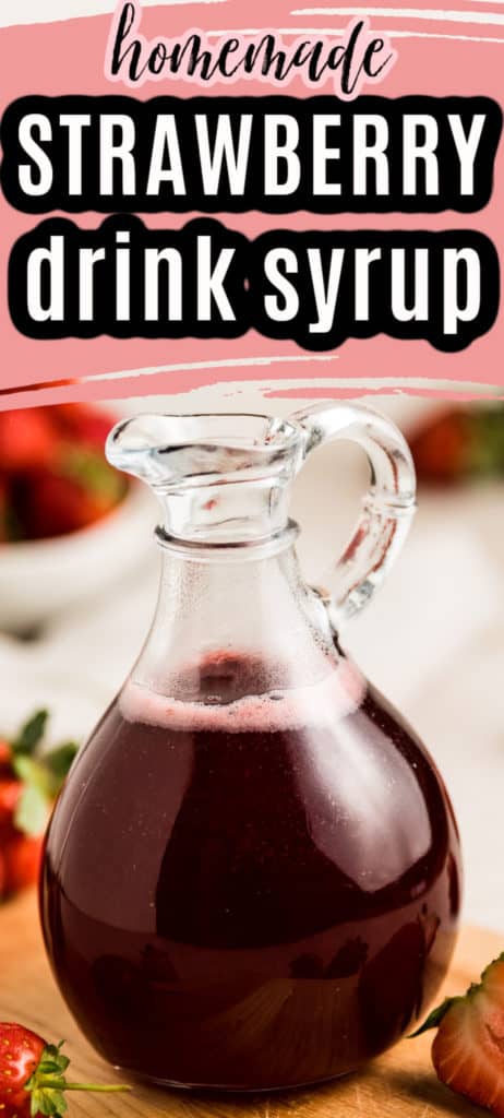 Jar of strawberry flavored simple syrup.