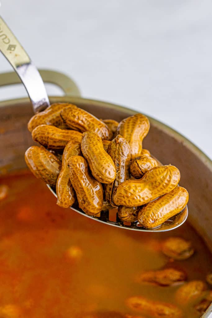 Cooked peanuts on a spoon.