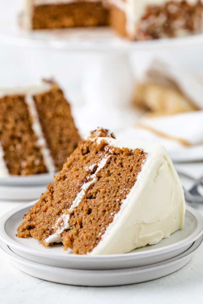 Cake on a stack of two plates.