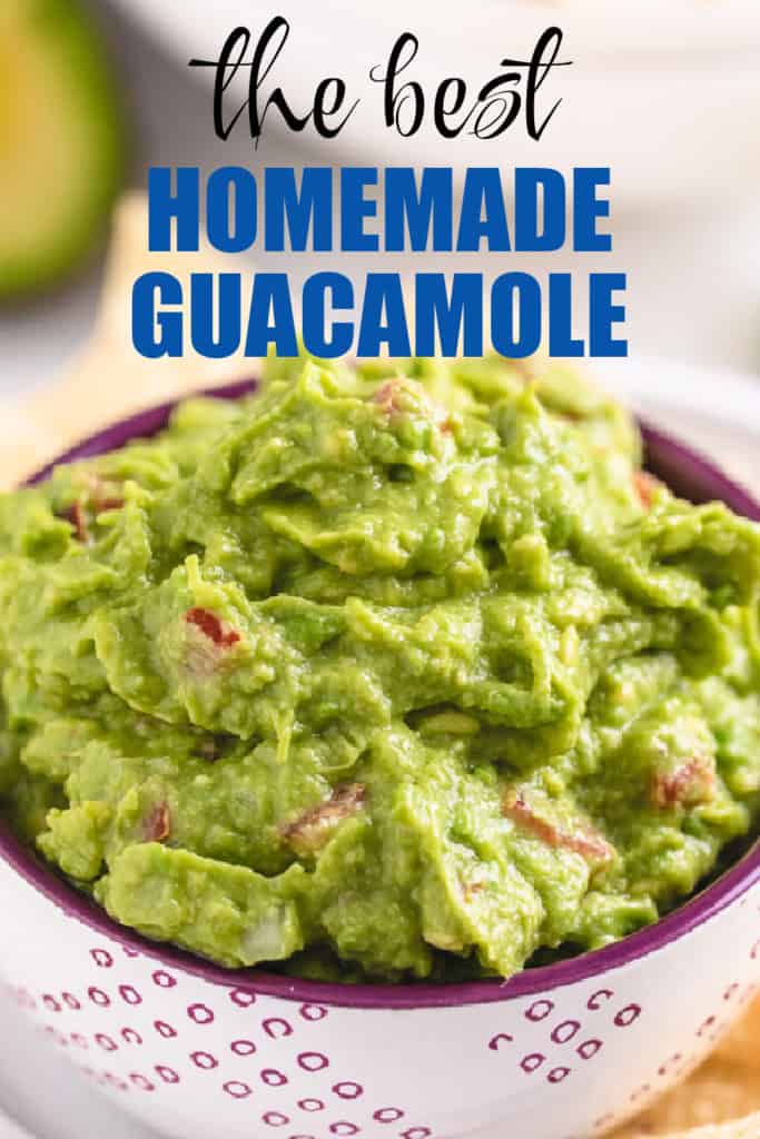 Close up view of the best guacamole dip.