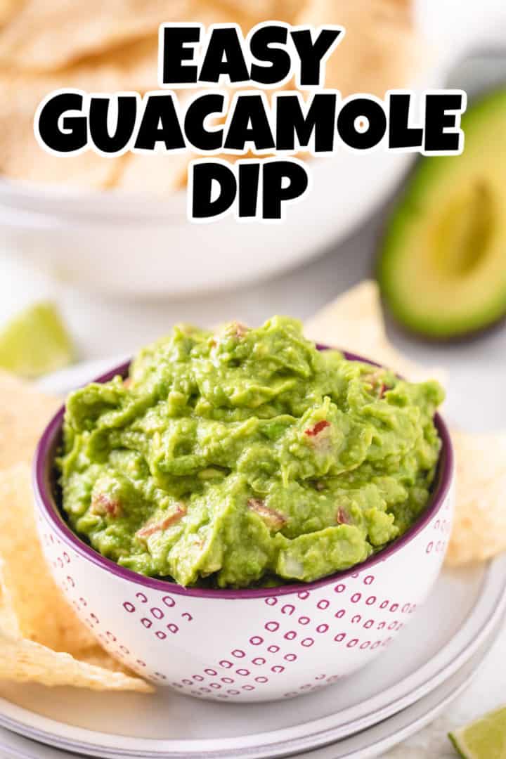 Chips and avocado dip on a plates.