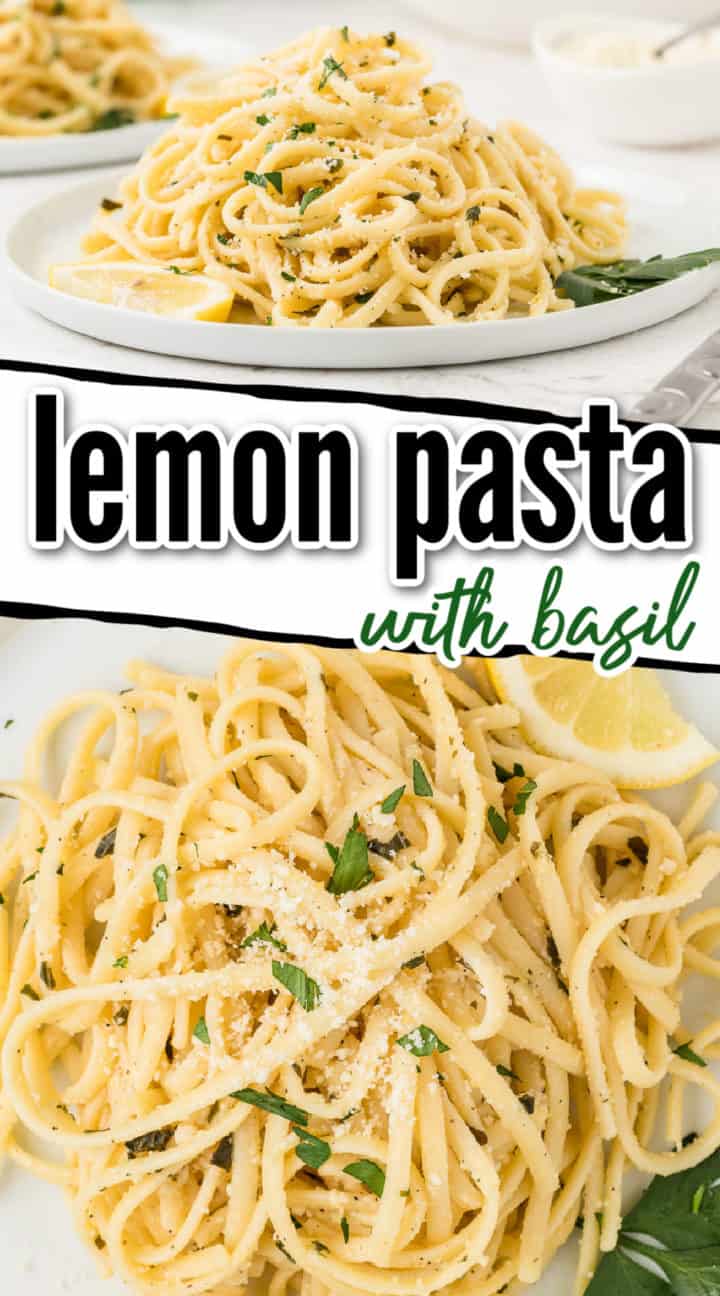 Collage showing two pictures of pasta with lemon.