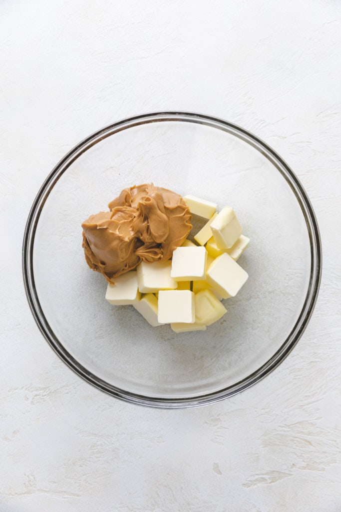 Butter and peanut butter in a bowl.