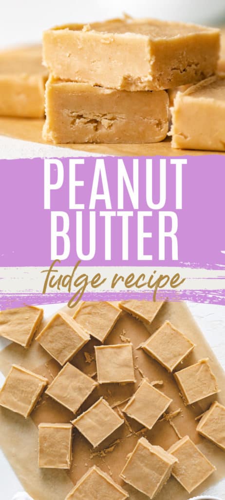 Collage showing two photos of peanut butter fudge.
