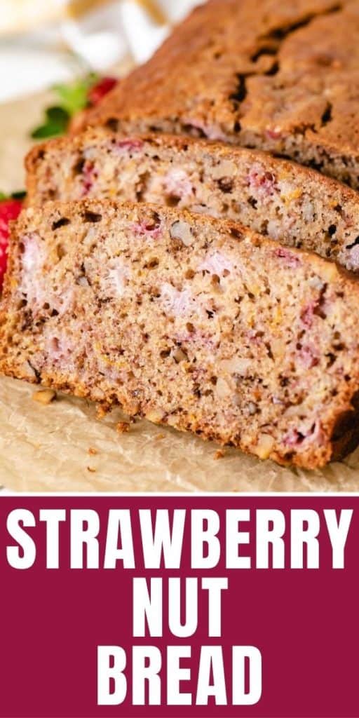 Loaf of sliced strawberry bread.