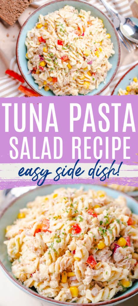 Two plates of pasta salad with Tuna.