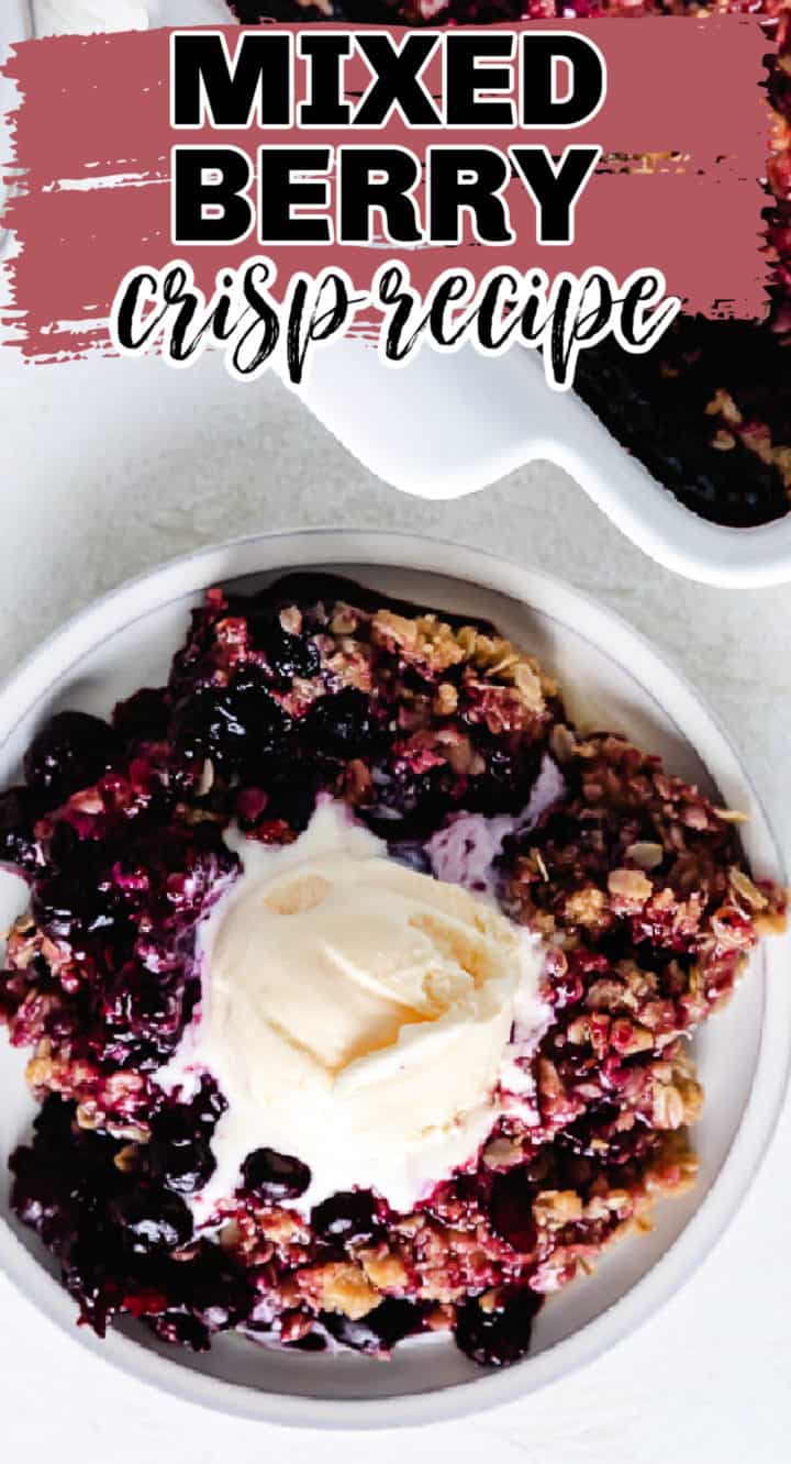 Ice cream on top of berry crisp.