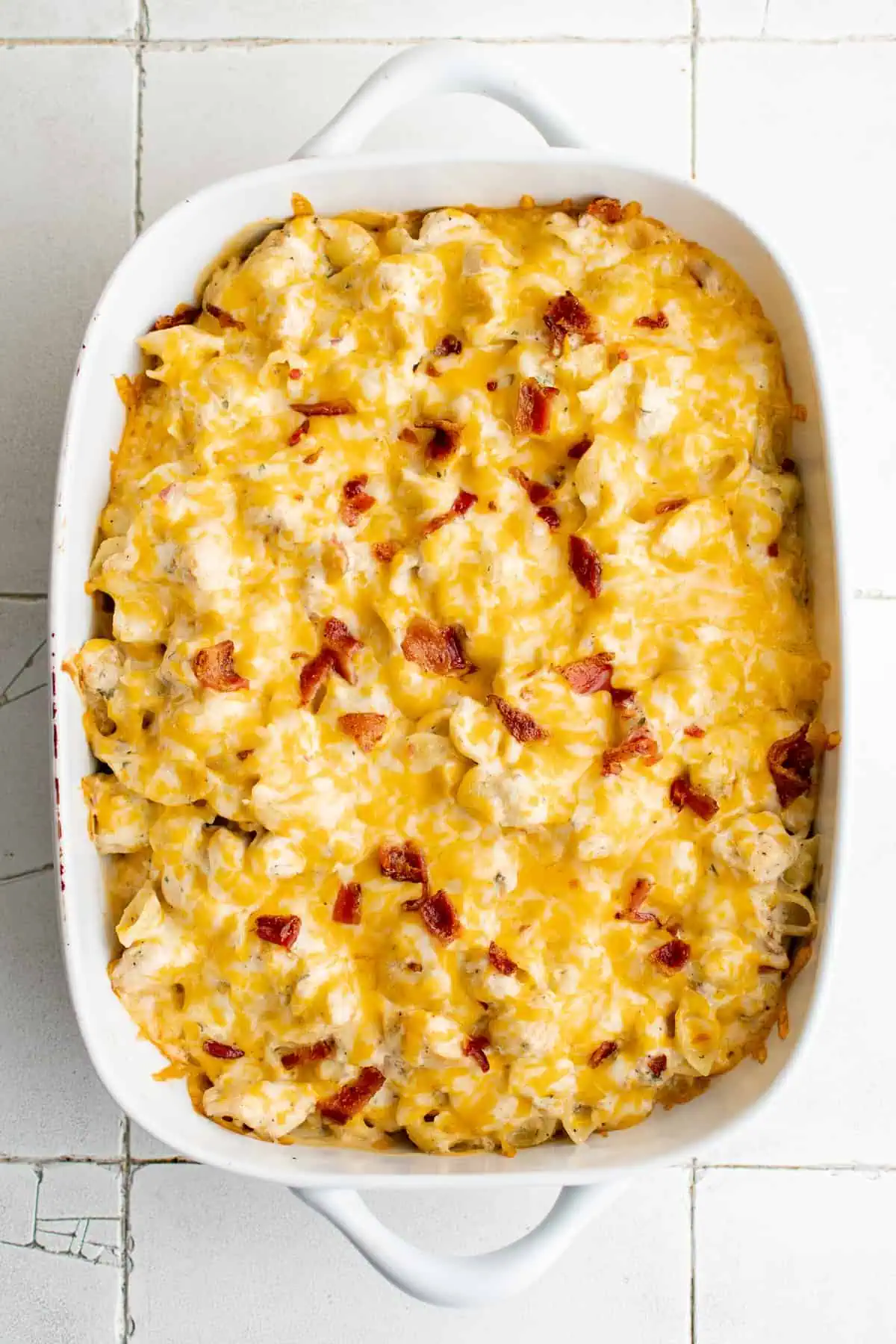 Cheese melted over a chicken casserole.