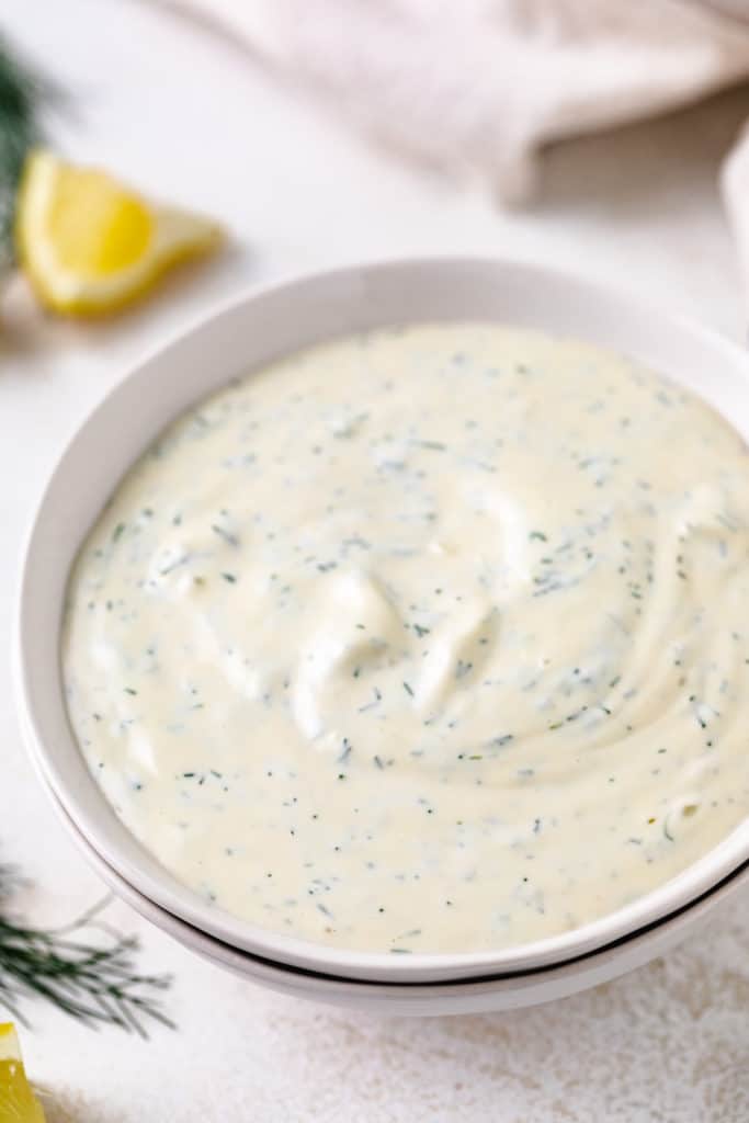 Fresh dill in a mayo based sauce.