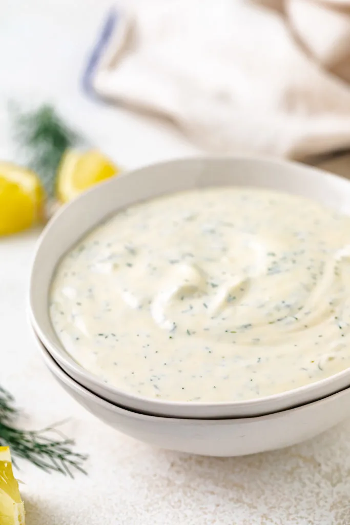 Dill and lemon sauce in a small dish.