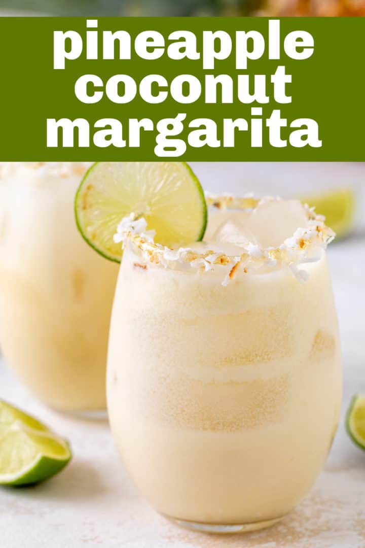 Two glasses of coconut and pineapple margarita.
