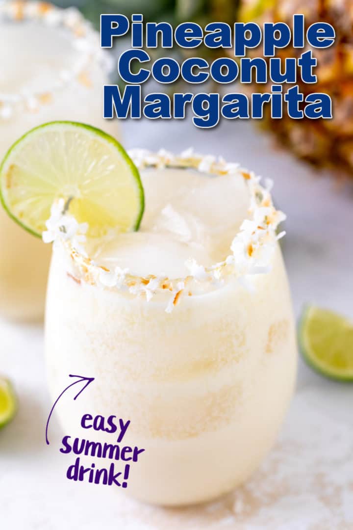 Glass of pineapple margarita with cream of coconut.