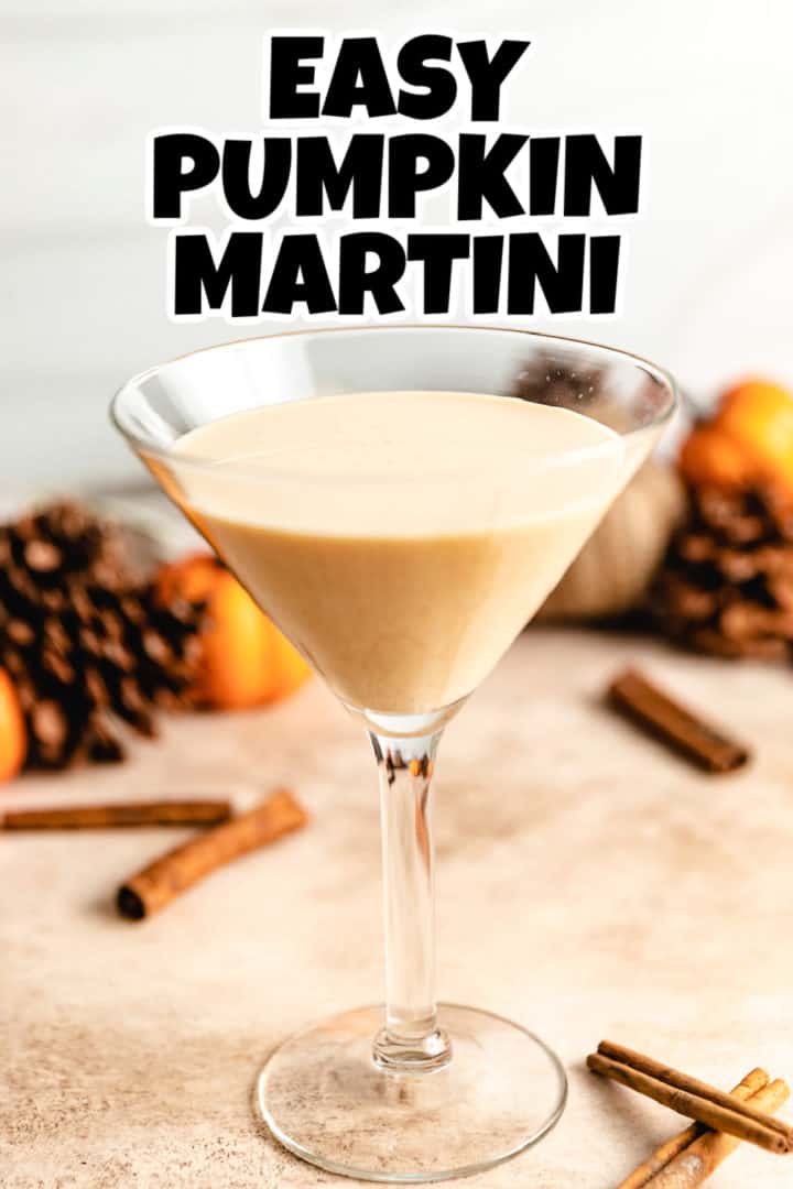 Close up view of pumpkin pie martini in a chilled glass.